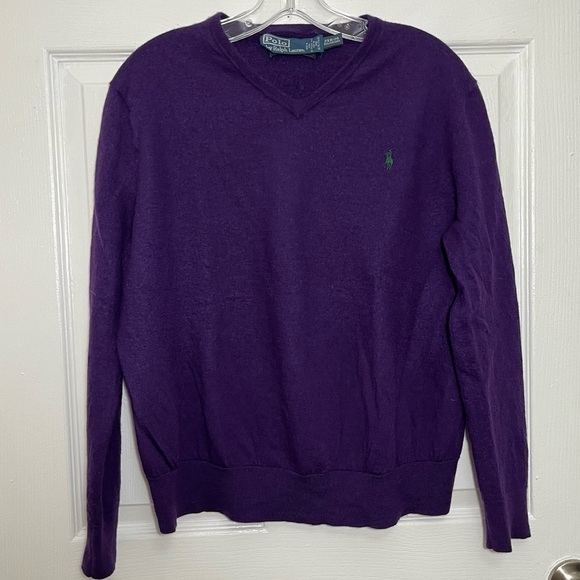 POLO RALPH LAUREN Men Merino Wool Purple Long Sleeve V-Neck Sweater | size 2XB - Picture 1 of 7